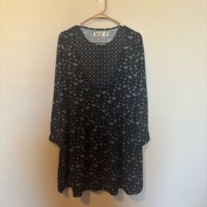 CA Golden Poppy Womens Black Paisley Floral Babydoll Longsleeve Dress, Size Med